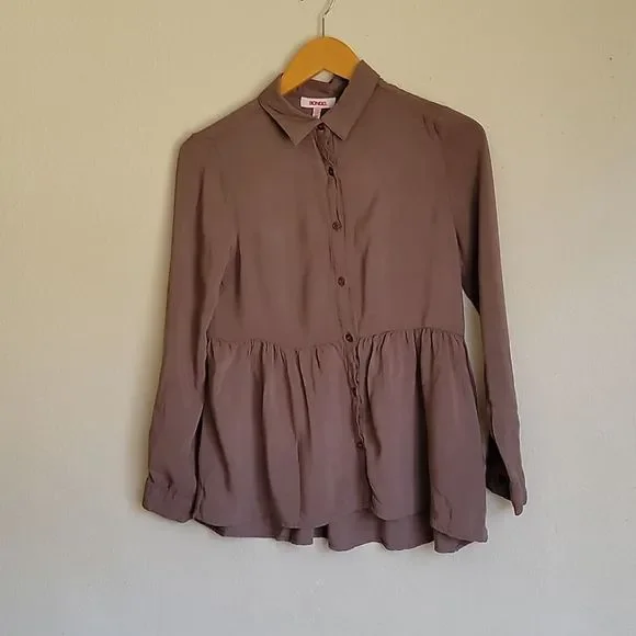 BONGO blause collar with buttons size S/C brown - Picture 1 of 12